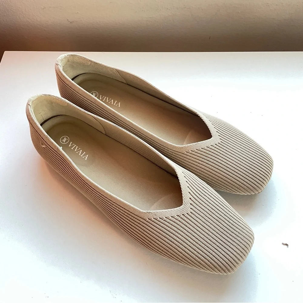 Vivaia NWOB Square-Toe V-Cut Flats Margot 2.0 Beige Almond Breathable 10.5 - Picture 2 of 12